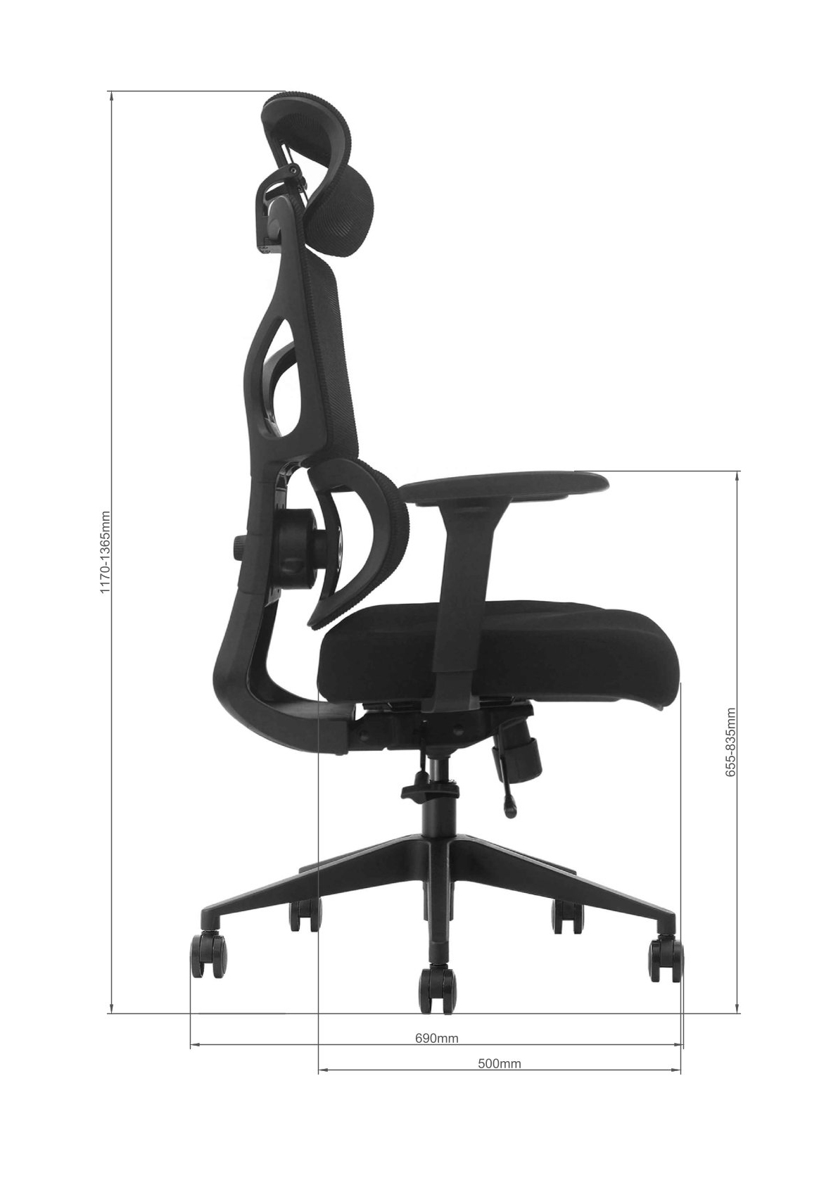 Wymiary fotela ERGONAUT BIONIC - widok z boku